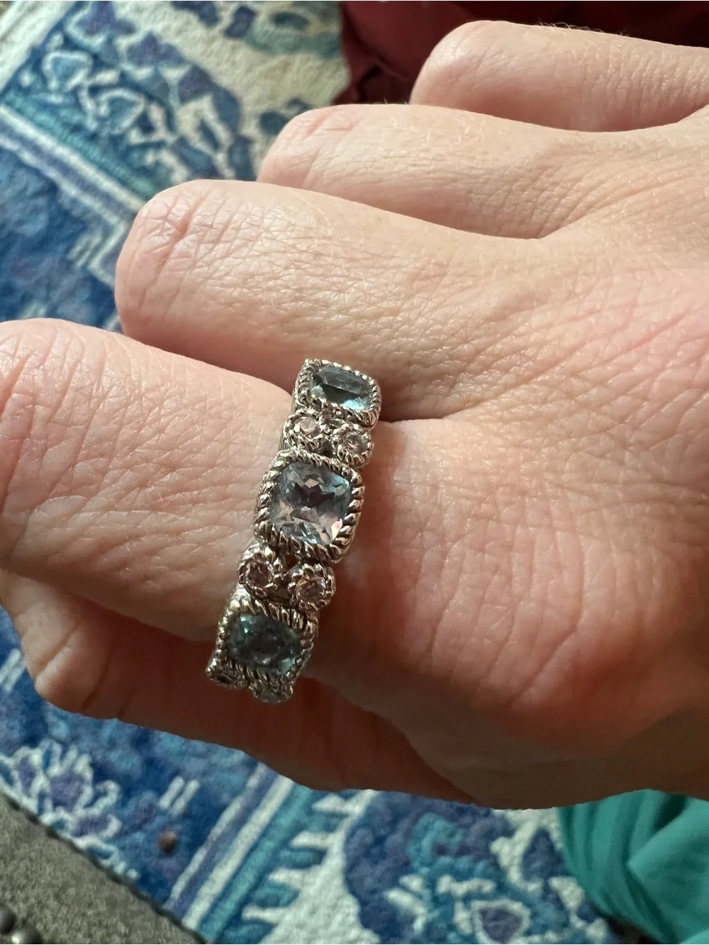 Judith Ripka Sterling Silver Aquamarine Multi-Stone Ring Size 10